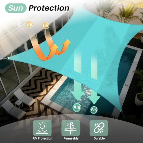 Vista 4 de SunnyRoyal Toldo tipo vela rectangular de 8 x 8 pies, para dar sombra a patios, exteriores, para jardín al aire libre (turquesa)