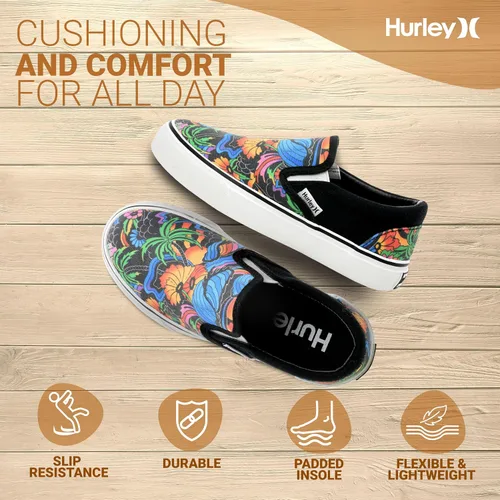 Vista 5 de Hurley Zapatos deportivos de lona sin cordones para niños, zapatos deportivos de corte bajo para niños y niñas, tenis casuales