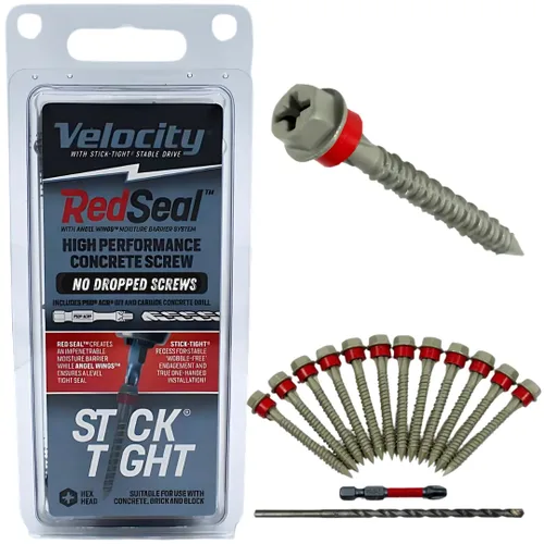 Vista 8 de Conjunto de tornillos de concreto Velocity 2 1/4 (Cabeza plana, 1/4") – Incluye 12 piezas de tornillos de mampostería de alto rendimiento