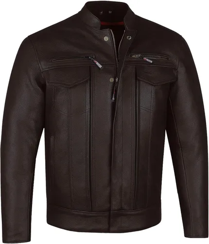 Vista 11 de COMMUTER - Chaqueta de motocicleta para hombre, piel de búfalo premium, armadura CE, bolsillos utilitarios, Street Cruiser Motorbike Biker Negro