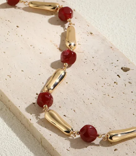 Vista 4 de Collares largos de cuentas de oro para mujer, collar de cadena larga con cuentas de resina gruesaperlas, regalos de joyería de oro