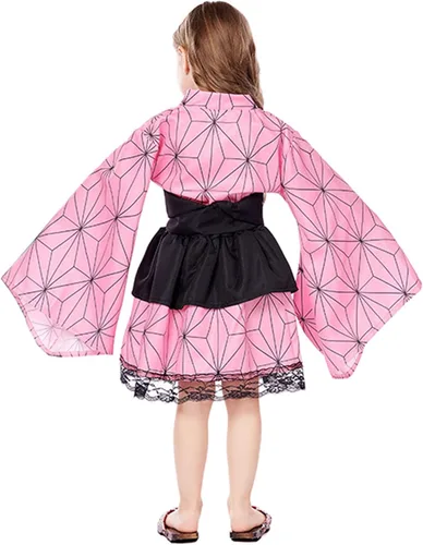 Vista 2 de Vestido de anime de Tanjiro Kamado Kimetsu No Yaiba - Disfraz de Tanjiro para niña, Nezuko Kamado para niñas, vestido de kimono Nezuko para niños
