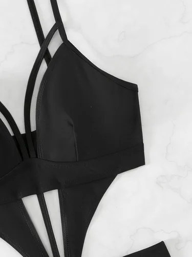 Vista 5 de MakeMeChic Traje de baño monokini de una pieza con inserción de malla recortada para mujer