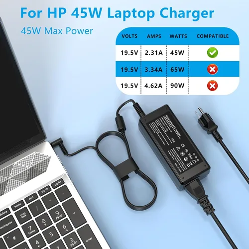 Vista 3 de Cargador de 45 W compatible con cargador de portátil HP Punta azul de 0.177 in, 741727-001 TPN-C125 HSTNN-LA40 HSTNN-DA40 854054-002 HSTNN-CA40