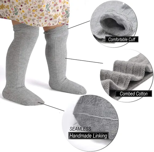 Vista 30 de EPEIUS Calcetines altos hasta la rodilla para bebés y niños pequeños (paquete de 3/5)
