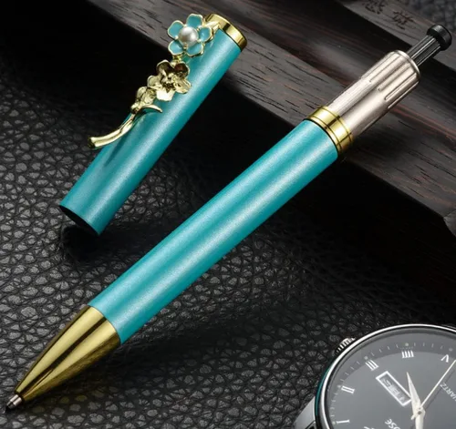 Vista 4 de Gullor Bolígrafo de laca negra con estuche de negocios, bolígrafo de metal retráctil ejecutivo de lujo para hombres y mujeres, oficina ejecutiva Azul
