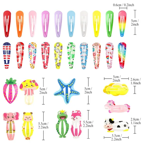 Vista 6 de Funtopia - 100 pinzas para el cabello, lindas pinzas para mujeres, adolescentes, niñas, niños, coloridas, sin deslizamientos, de metal, frutas