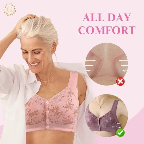 Vista 3 de Wmstylist.com Sostén de estilista Wm para personas mayores, cierre de broche frontal, brasier frontal con botón, glamuroso, brasier de cierre
