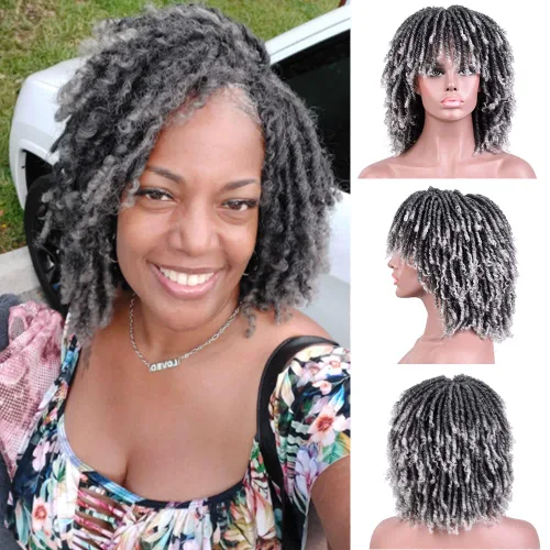Vista 20 de Pelucas de rastas cortas de 6 pulgadas para mujeres y hombres negros con clips, pelucas sintéticas trenzadas de imitación afro trenzadas, rastas