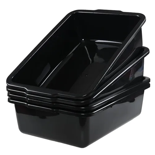 Vista 8 de Paquete de 4 cajas de autobús comercial de 24 L, tinas de autobús utilitarias de plástico, color negro