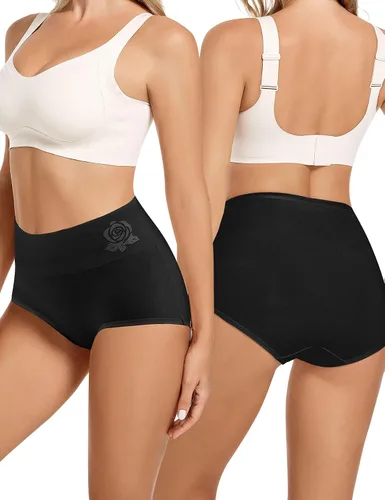 Vista 3 de MEIYATING Ropa interior de cintura alta para mujer, con control de abdomen, bragas posparto, paquete múltiple