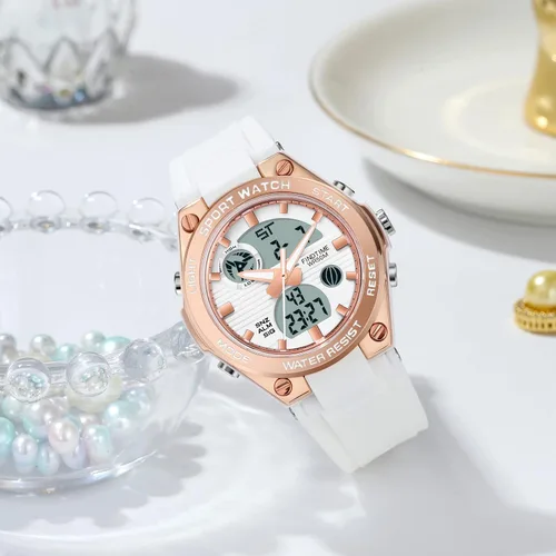 Vista 2 de findtime Relojes de pulsera para mujer, digital, 5 bares, impermeables, con retroiluminación LED, correa colorida, alarma analógica