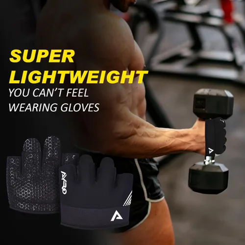 Vista 5 de AYRO Guantes de entrenamiento mínimos, guantes cortos parciales de gimnasio para levantamiento de pesas con almohadillas de agarre para hombres