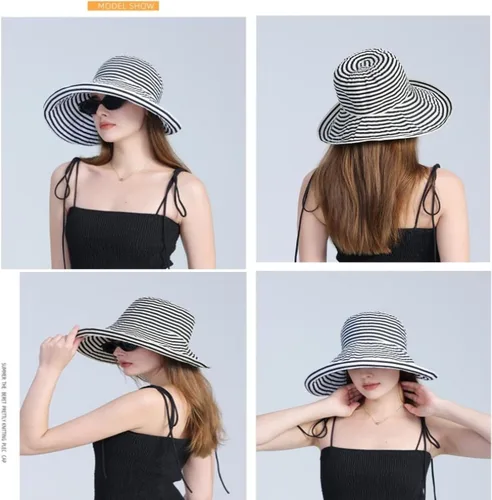 Vista 6 de Sombrero de visera para el sol para mujer, de ala ancha, UPF 50+, protección UV, enrollable, sombrero de pesca Beige