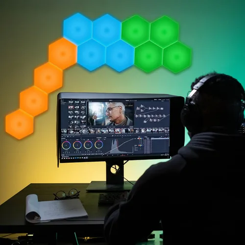 Vista 3 de Vcwtty Luces Hexagonales, Luces LED Inteligentes de Pared con Control Remoto, 13 Colores Sensibles al Tacto DIY Paneles de Pared RGB Modulares