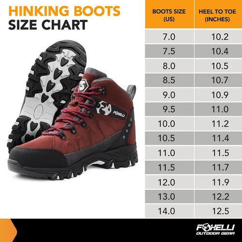 Vista 6 de Foxelli Botas de senderismo para hombre, botas de senderismo impermeables de gamuza para hombre, transpirables, cómodas y ligeras