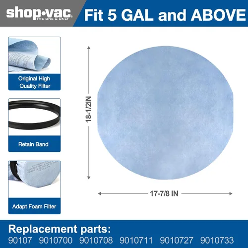 Vista 4 de Shop-Vac Filtro de disco de papel 90107 y filtro de funda de espuma 90585, para la mayoría de aspiradoras Shop-Vac en húmedo/seco de 5 galones
