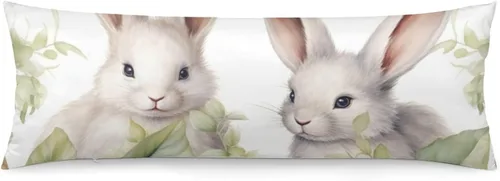 Vista 14 de Funda de almohada corporal con diseño de conejitos y hojas de bebé, funda de almohada grande con cremallera oculta, conejo de Pascua, funda larga