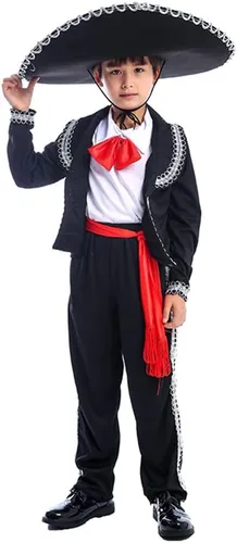 Vista 2 de STIOEDYUAN Disfraz mexicano para niños, Folklórico, Cinco de Mayo, Amigo Día de los Muertos, Mariachi, Halloween, cosplay, fiesta