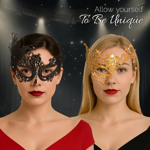 Vista 35 de Masquerade Mask for Couples Women and Men - 3 Pack Venetian Gold and Black Lace, Mardi Gras Mask