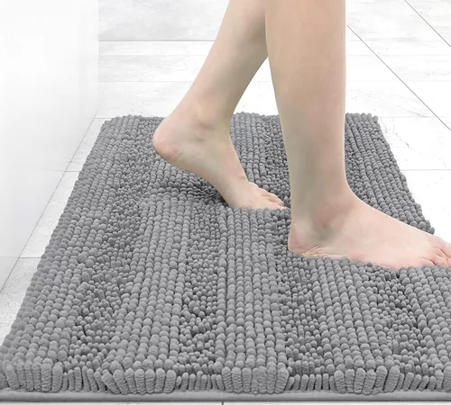 Vista 195 de Grandaily Alfombras de baño de felpilla a rayas de 24 x 16 pulgadas, extra gruesas y suaves, absorbentes, parte trasera de goma, alfombra de ducha