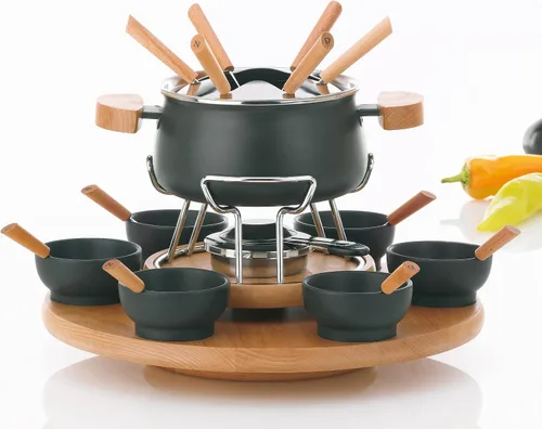 Vista 7 de kela Juego de fondue de carne de 23 piezas, juego de fondue para 6 personas Natura, fondue con plato de madera giratorio, tenedores, cuencos