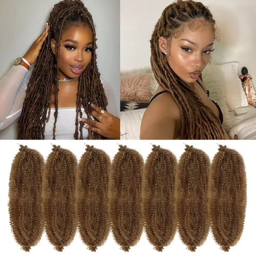 Vista 25 de Cabello para Trenzas Marley Twist de 10 pulgadas Negro 3 Paquetes Cabello Afro Twist Elástico Preseparado para Locs Suaves Cabello Spring Twist