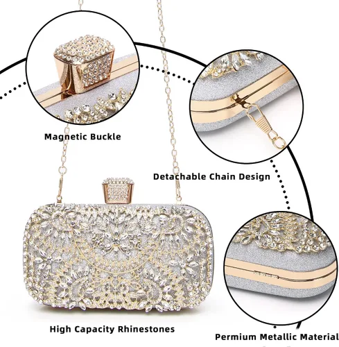 Vista 5 de fannos Bolso de mano dorado con diamantes de imitación bolso de mano dorado con diamantes de imitación bolso de mano dorado para mujeres y mujeres