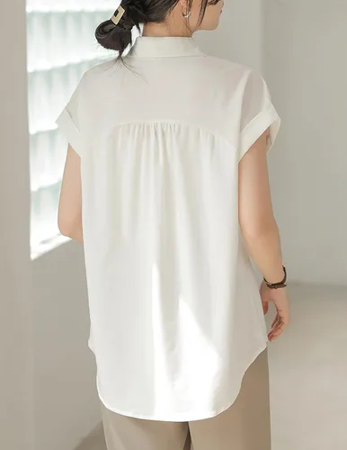 Vista 3 de Women's Vintage Solid White Button Down Shirt Casual Lapel Single Breasted Blouse for Office Work