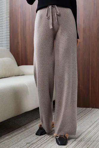 Vista 2 de LINY XIN Pantalones acanalados 100 % lana para mujer, cintura alta, estilo casual, largos, para yoga