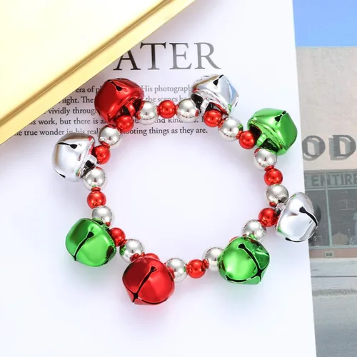 Vista 5 de 3pcs Christmas Jingle Bell Bracelets Xmas Multi Color Beaded Charm Stretch Bracelet Christmas Holiday Party Favors for Women Jewelry Gift
