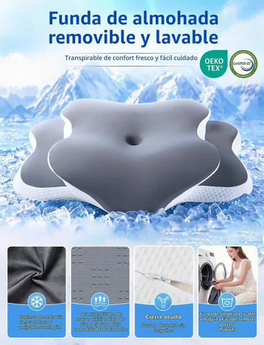 Vista 3 de Almohada de apnea del sueño, almohada cervical para aliviar el dolor de cuello y hombros, almohada de espuma viscoelástica, almohada ergonómica
