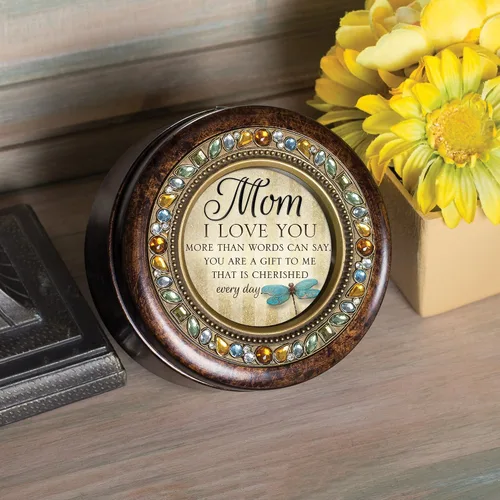 Vista 3 de Cottage Garden Mom Love You Cherished Gift Amber Earth Tone Joyero Caja de música reproduce el viento debajo de mis alas