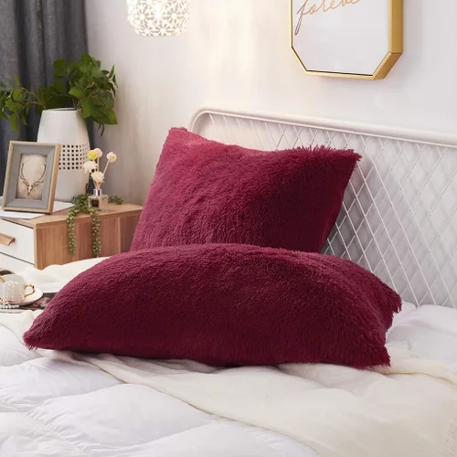 Vista 12 de Juego de 2 fundas de almohada estándar de piel sintética de terciopelo suave, fundas de almohada decorativas con cierre de cremallera