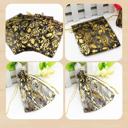 Vista 3 de QIANHAILIZZ Paquete de 100 bolsas de regalo de organza con forma de corazón de flores de 2.8 x 3.5 pulgadas, bolsa de regalo para dulces, bolsa