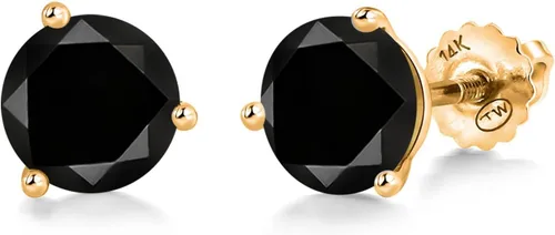 Vista 107 de Gem Stone King Aretes de Martini de oro amarillo de 14 quilates Aretes de tuerca de 3 puntas para mujeres y hombres Redondos de 0.236 pulgadas