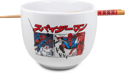 Vista 8 de Silver Buffalo Marvel Vengadores Iron Man, Capitán América, Spider-Man, Thor, Black Widow, Falcon, Hawkeye, Daredevil Tazón de Cerámica para Ramen