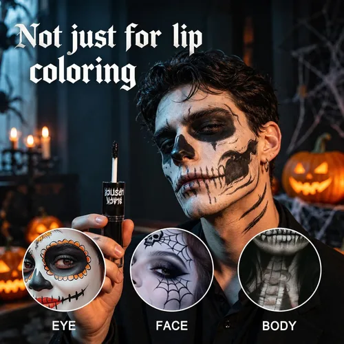 Vista 5 de Lápiz labial negro 2 en 1 para maquillaje de Halloween, brillo de labios 01#