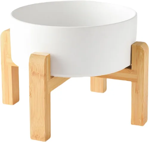 Vista 9 de Cuenco elevado de cerámica de 6 pulgadas para perros – Tazón de comida y agua para perros de 30 onzas con soporte elevado de bambú antideslizante
