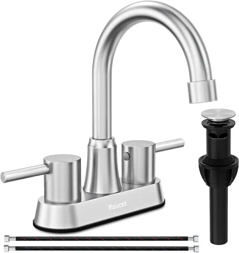 Vista 9 de Grifo de baño negro de 3 agujeros, grifos de baño para fregadero de 3 agujeros, grifo de lavabo de baño, juego central de 4 pulgadas y 2 asas, sin
