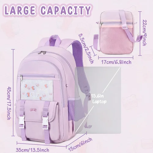 Vista 3 de Bluboon Mochila para niñas y niños con lonchera de mármol para escuela escolar para jardín de infantes y escuela primaria, Púrpura, Mochilas Daypack
