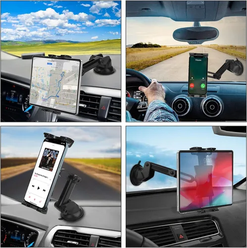 Vista 7 de Tablet Car Dashboard & Windshield Mount, Universal 360° Adjustable Window Dash Suction Cup Holder for iPad Pro 12.9/11/10.5/9.7/Air/Mini 6 5 4