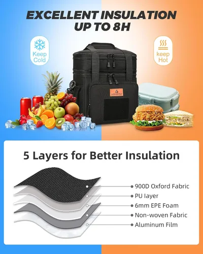 Vista 5 de HSHRISH Lonchera táctica grande expandible para adultos, bolsa de almuerzo duradera aislada con correa para el hombro, bolsa de refrigeración suave
