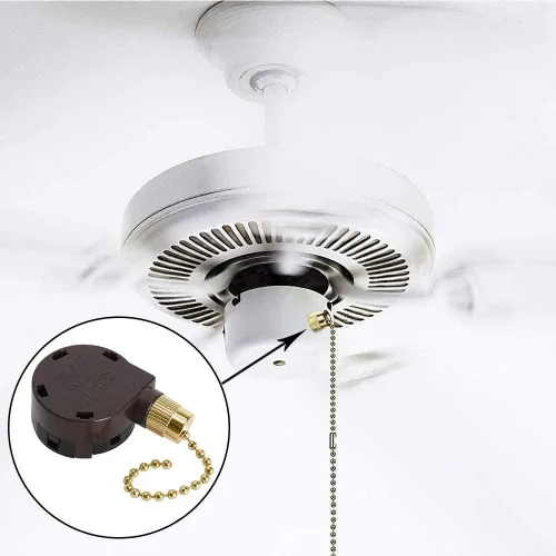 Vista 4 de Interruptor de ventilador de techo Zing Ear ZE-268S5, interruptor de 4 velocidades de 5 cables, control de velocidad de repuesto de luz de Latón
