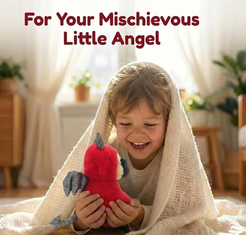 Vista 6 de Peluche de pug en disfraz de diablo de 10 pulgadas, color rojo para cumpleaños soft polyester dog with move down hood for nursery decor and