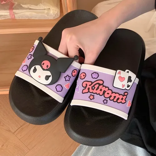 Vista 2 de Kuromi - Pantuflas de dibujos animados Kawaii para mujer, sandalias de nube para interiores y exteriores, antideslizantes, zapatos de ducha