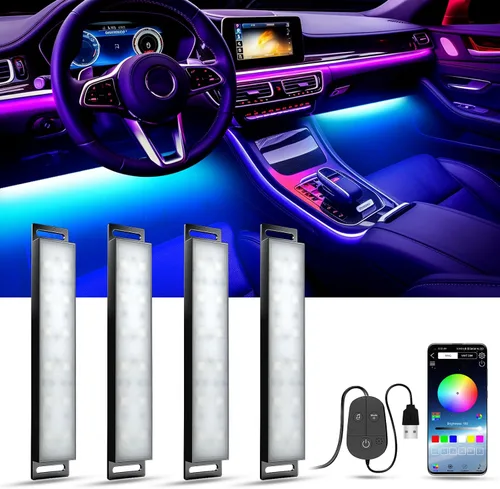 Vista 10 de YiLaie Luces interiores de automóvil, luces interiores inteligentes para automóvil con control de aplicación, kit de iluminación interna de neón