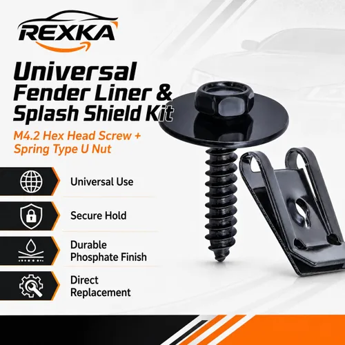 Vista 2 de Rexka Juego de 10 juegos M4.2 Universal Fender Liner Engine Splash Shield Hex Head Tornillo y Tuerca U Kit para GM Chevy Ford Buick Jeep Chrysler