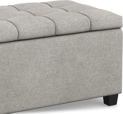 Vista 10 de SIMPLIHOME Sienna - Otomana de almacenamiento de tela con aspecto de lino Gris (Dove Grey)