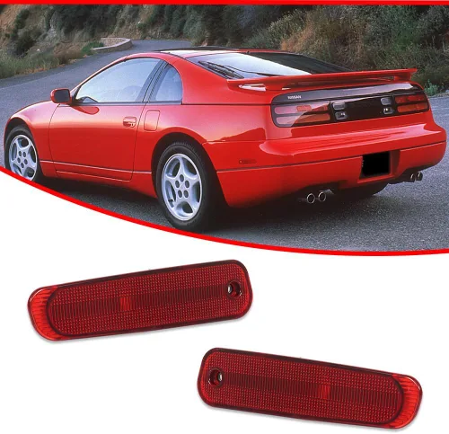 Vista 2 de Lente Roja Luz Marcadora Lateral del Parachoques Trasero Conjunto de Carcasa de Lámpara del Guardabarros Compatible con Nissan 300ZX Z32 1990 1991